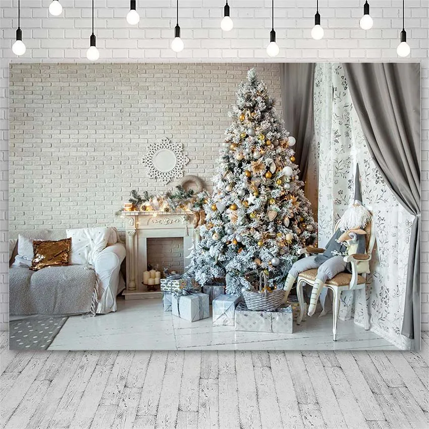 Avezano Christmas Backdrops Tree Winter Gift Fireplace Candle Sofa Decor Banners Photography Backgrounds Photo Studio Photozone