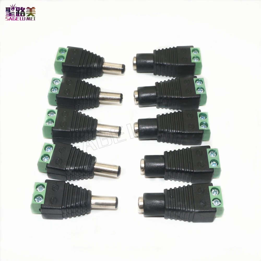 2.1*5.5mm 5pcs Female +5 pcs Male DC connector  Power Jack Adapter Plug Cable Connector for 3528/5050/5730 led strip light