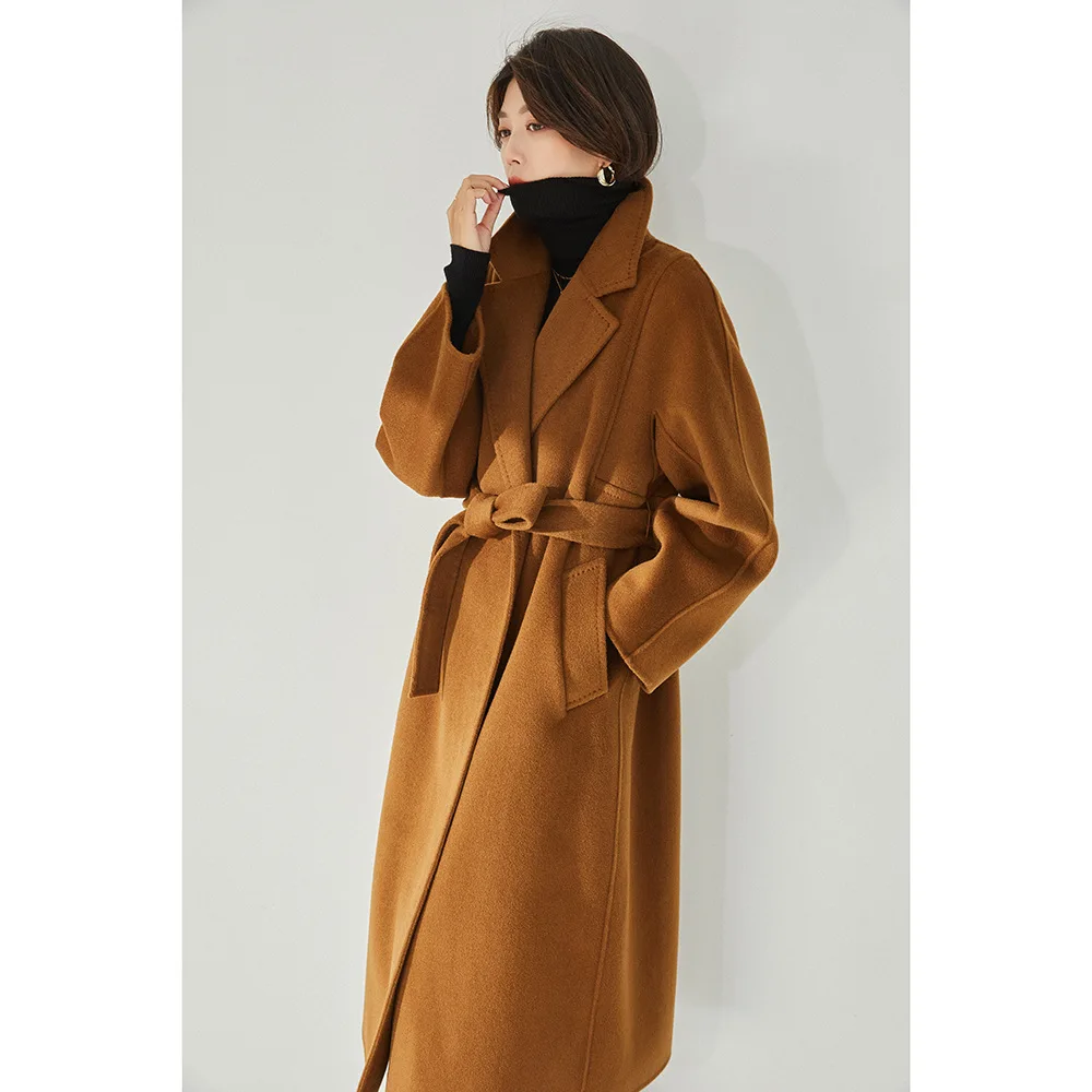 

Women Winter Coat Wool Jackets Elegant Lapel Collar Thick Warm Double-Sided Wool Coat With Belt Coat fall clothes for women