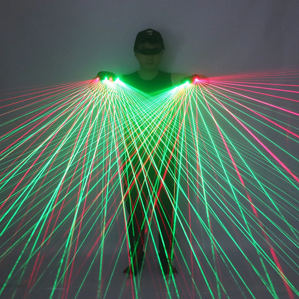 New High Quality 2 in 1 Red Green Laser Gloves LED Multi Beams Laser Gloves For LED Luminous Costume Stage Show Accessories