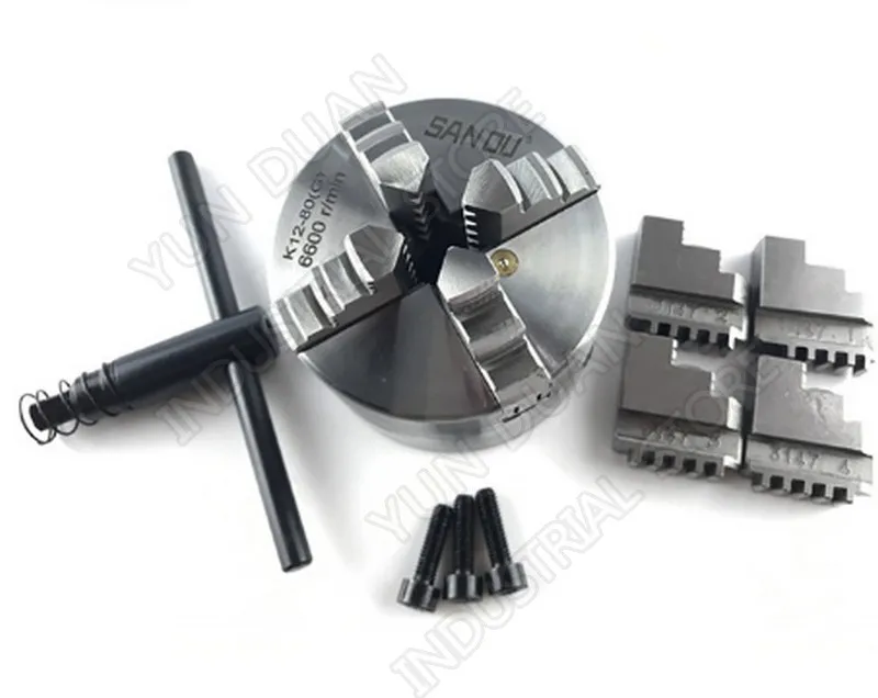 4 Axis rotation A Axis Extend Rotary 4 Jaw 80mm K12-80 Chuck and Nema23 stepper motor MT2 Tailstock for wood CNC Milling Router