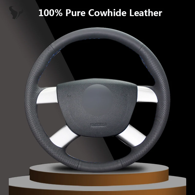 

Black Genuine Leather Hand-stitched Car Steering Wheel Cover for Ford Kuga 2008 2009 2010 2011 Focus 2