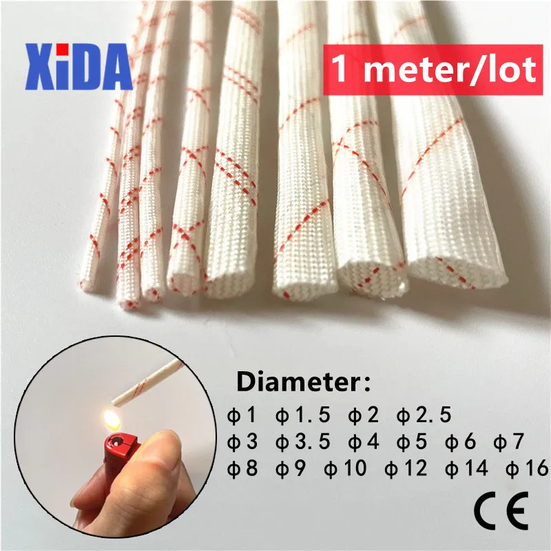 1M/Lot 1mm 1.5mm 2mm 2.5mm 3mm 4mm 5mm 6mm 8mm 600 Deg High Temperature Braided Soft Fiberglass Sleeving Fiber Glass Tube Tubing