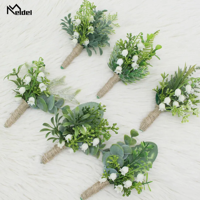 Meldel Boutonniere Xòe Chân Hoa Rừng Xanh Cưới Boutonniere Khuy Áo Cưới Người Lập Kế Hoạch Hôn Nhân Corsages Thổ Cẩm