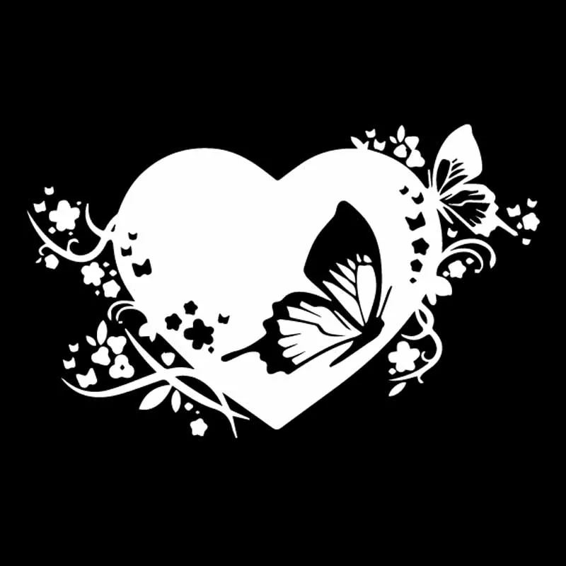 CTCM yjzt 15cm * 9.2cm Flower Heart Butterfly Art Black / silver c24-0298 waterproof Vinyl Car Sticker