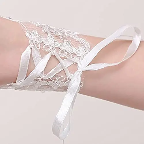 Spitze Weiß Hochzeit Handschuhe Kristall Tüll Finger Braut Handschuhe Taille Manschette frauen Handschuhe Blume Kurze Handschuhe für Braut