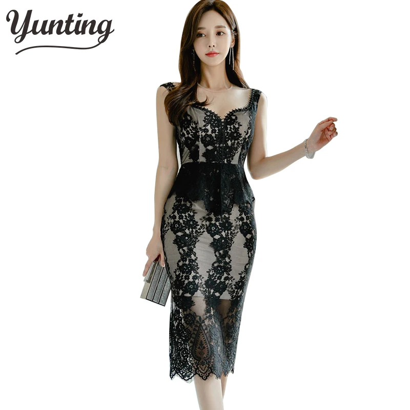 

Summer Women 2024 Sexy Lace Hollow Out Patchwork Pencil Dresses Elegant Sheath Bodycon Slim Vestidos