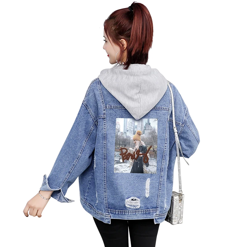 

Women Denim Jacket 2020 New Trendy Ripped Jeans Coat Autumn loose Sleeve Girl Short Cowboy Female Tops Oversize itself 4XLA230