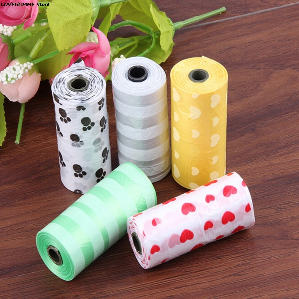 1 Roll Degradable Pet Dog Waste Poop Bag With Printing Doggy Bag For Cat Dog