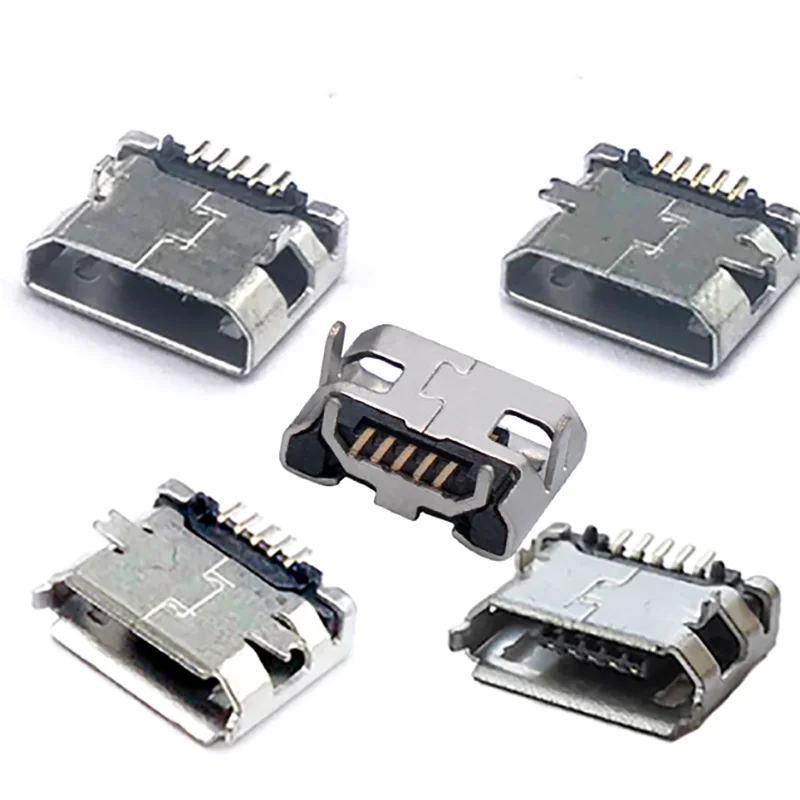 50/100pcs micro USB Female 5pin DIP Type B SMT USB Connectors Flat Port Jack Tail Sockect Plug Terminals For Samsung Huawei