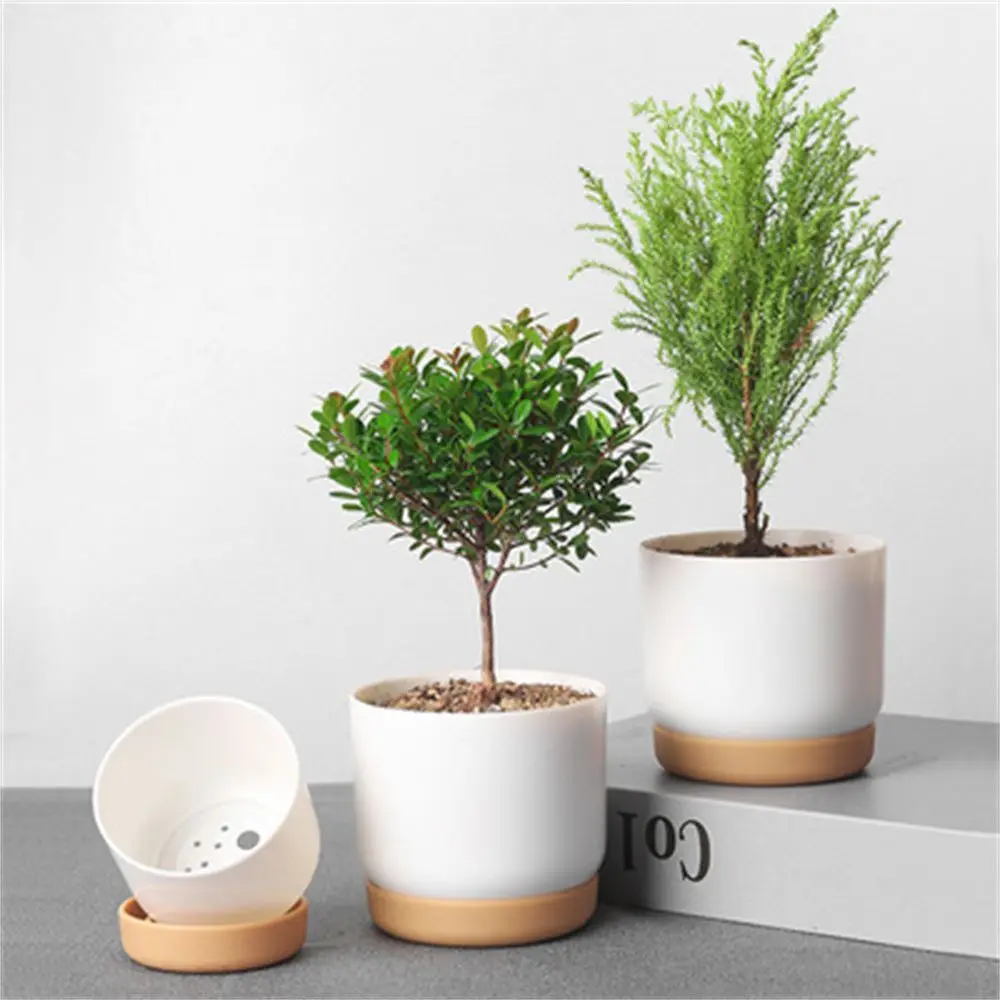 Self Watering Flowerpot Automatic Water Absorption Storage Round Double-layer Succulent Planter Pot Small Green Plant Flowerpot