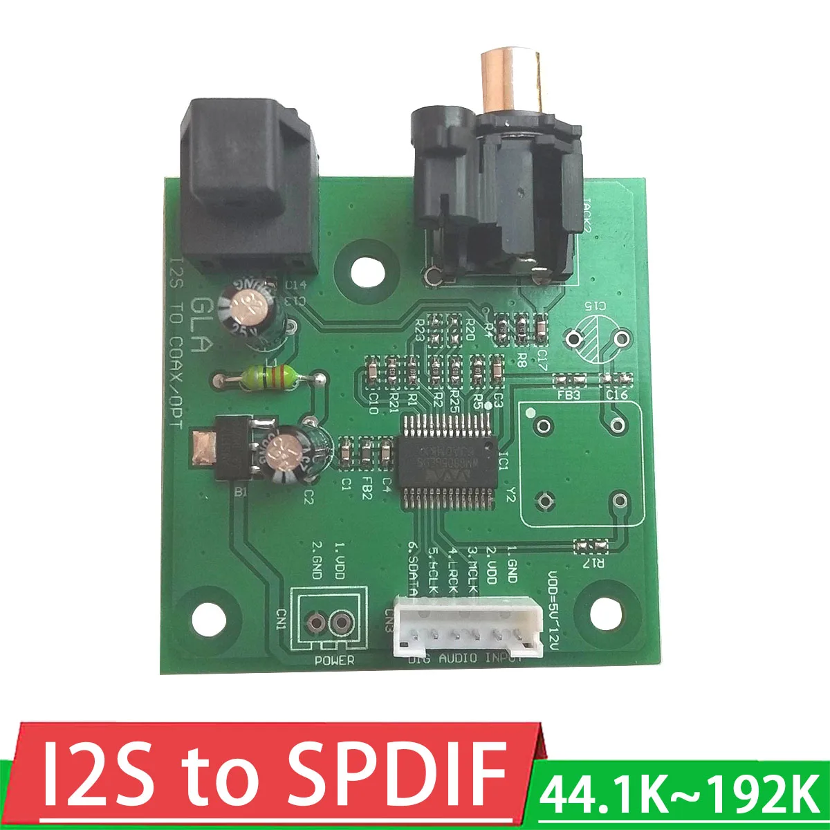 I2S to SPDIF coaxial Fiber output board/IIS input coaxial output support sampling 44.1K~192K I2S to COAX OPT