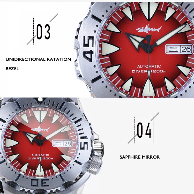 Heimdallr 62mas masculino mergulhador relógios relógio automático 200m à prova dwaterproof água relógios de pulso mecânicos c3 luminoso nh36 espelho safira