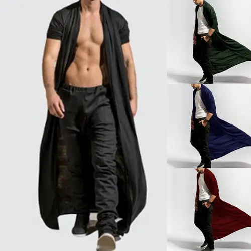 Cárdigan de moda para hombre, gabardina de manga larga hasta el tobillo para hombre, chaqueta frontal abierta de Color sólido Simple, cárdigan, prendas de vestir exteriores informales