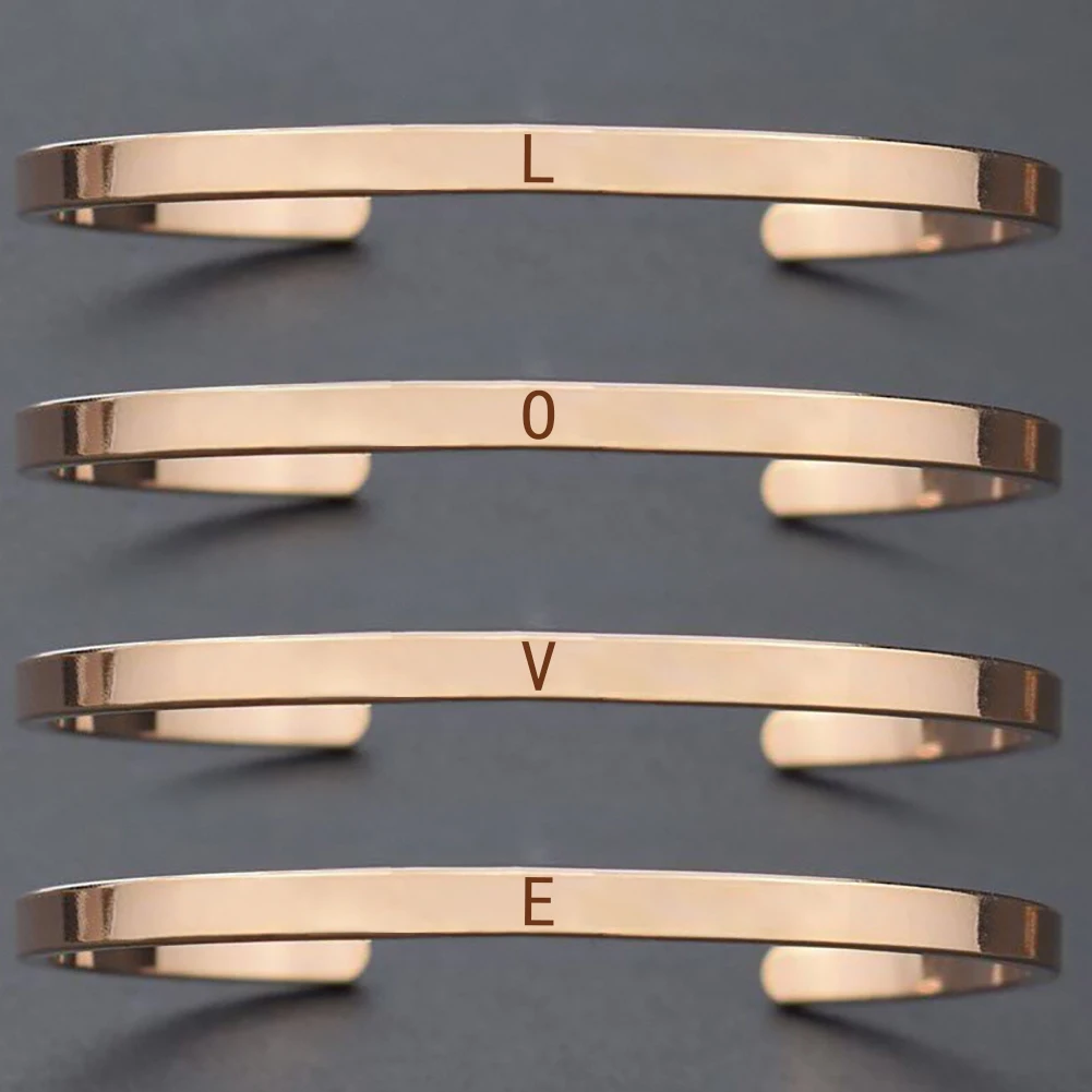 Engraved Letters Cuff Bangle Metal 26 English Alphabet Lettering Bracelets for Women Gift Bracelet Jewelry