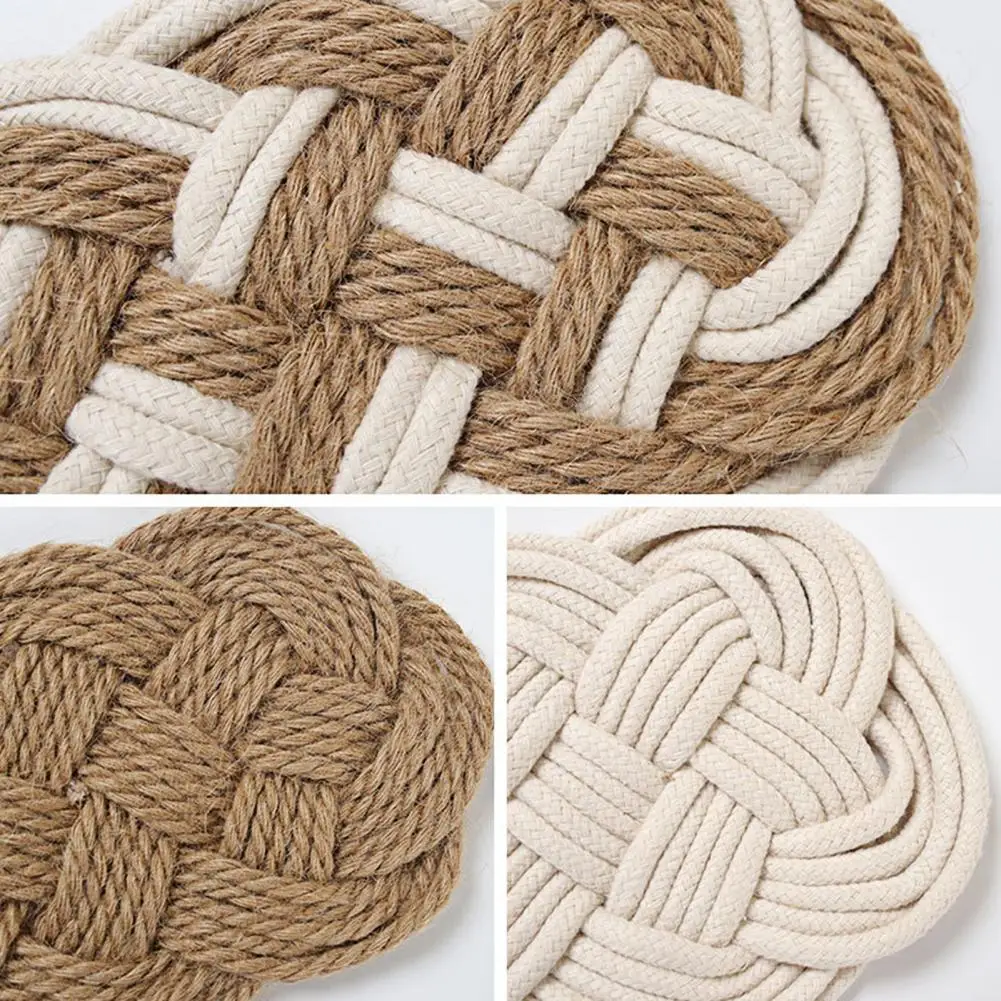 Mixed Color Oval Table Mats Non-Slip Table Dining Rattan Insulation Mats Cotton Thread Jute Cross Woven Table Coasters Pot Mats