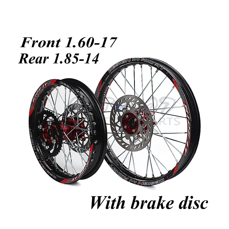 1.60-17 & 1.85-14 inch Front Rear Alloy Wheel Rim with CNC Hub brake disc For KAYO HR-160cc TY150CC Dirt Pit bike 14/17 inch
