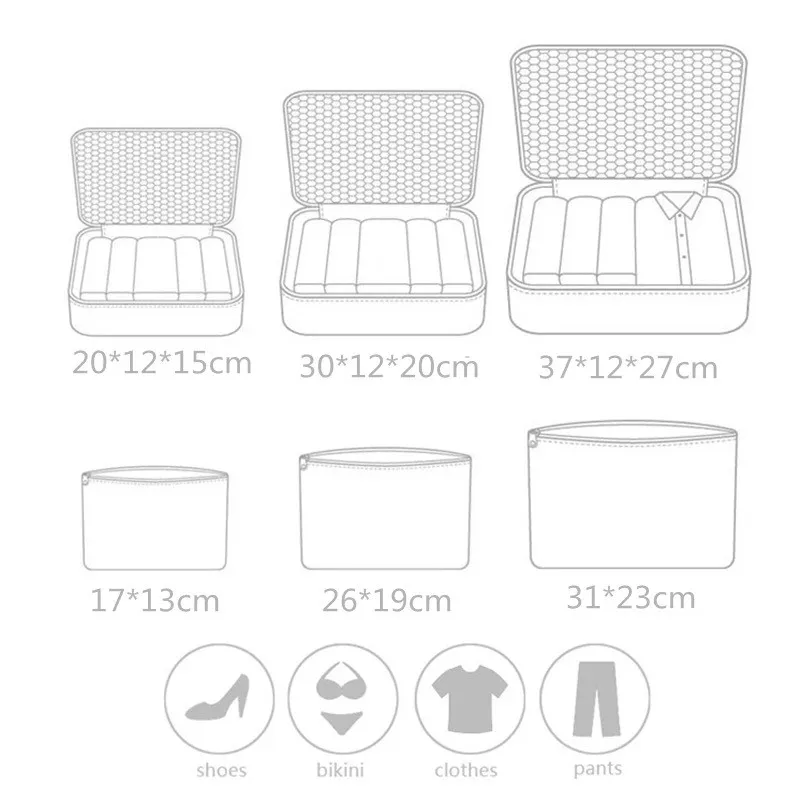 YIYONGFINE 6pcs Travel Bags Waterproof Clothes Storage Luggage Organizer Pouch Packing Cube High Capacity Travel Set Weekend Bag