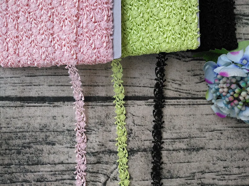 3Yards 1.2cm  Wholesale  Black Pink Peak Green  Flower Lace Fabric Sewing Crafts Clothing Scrapbooking DIY Embroidery Lace Trim