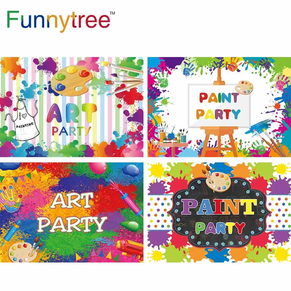 Funnytree Art Party Photo Curtain Backdrop Splatter Painting Watercolors Decor Artsy Birthday Background Baby Shower Photography