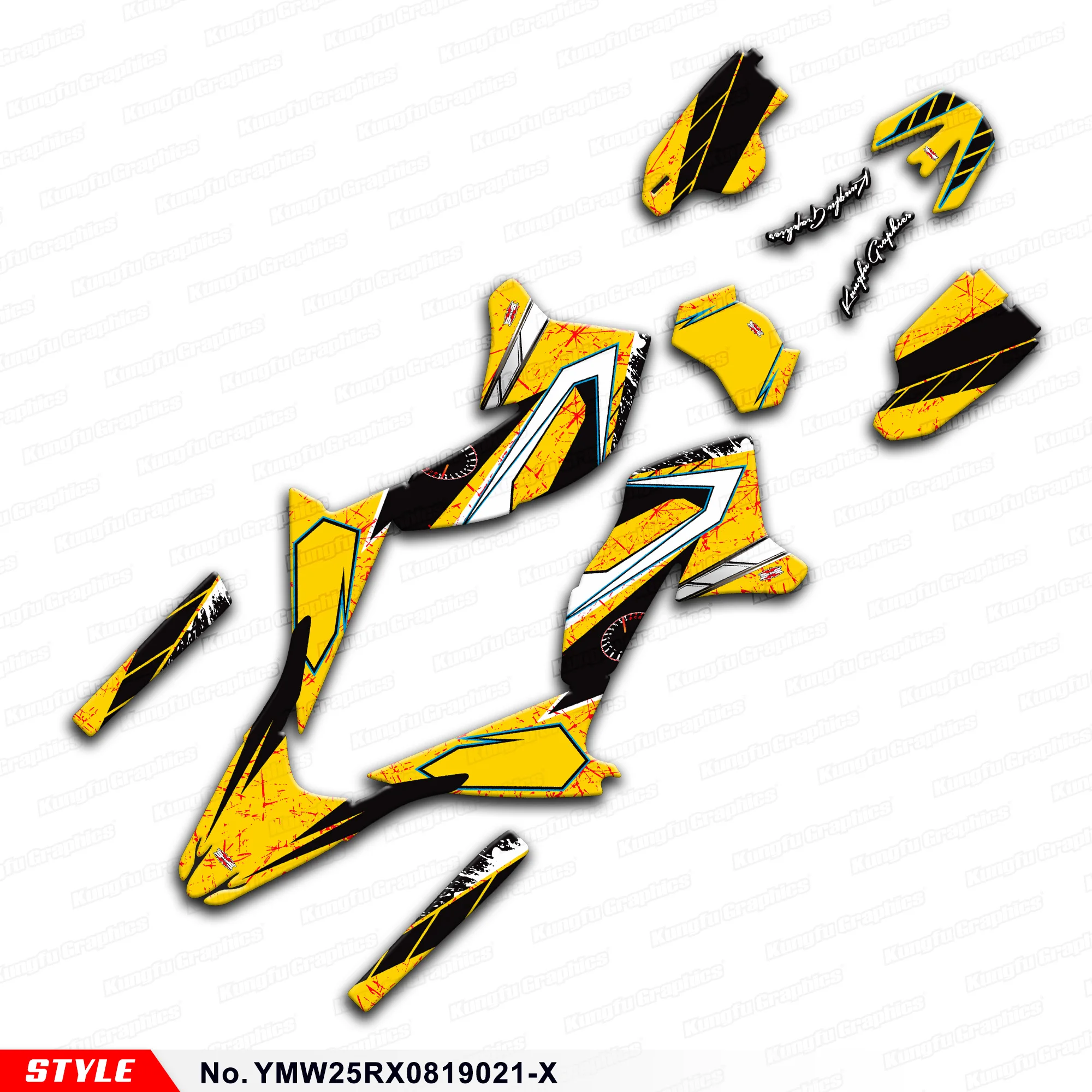 

Aftermarket Custom Stickers for WR250X WR250R 2008 2009 2010 2011 2012 2013 2014 to 2020, Style No. YMW25RX0819021-X, Yellow