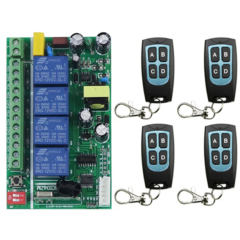 

AC85V-256V 4CH 4 CH RF Wireless Remote Control Switch System Receiver+Waterproof Transmitter,315/433.92 MHz Garage Door