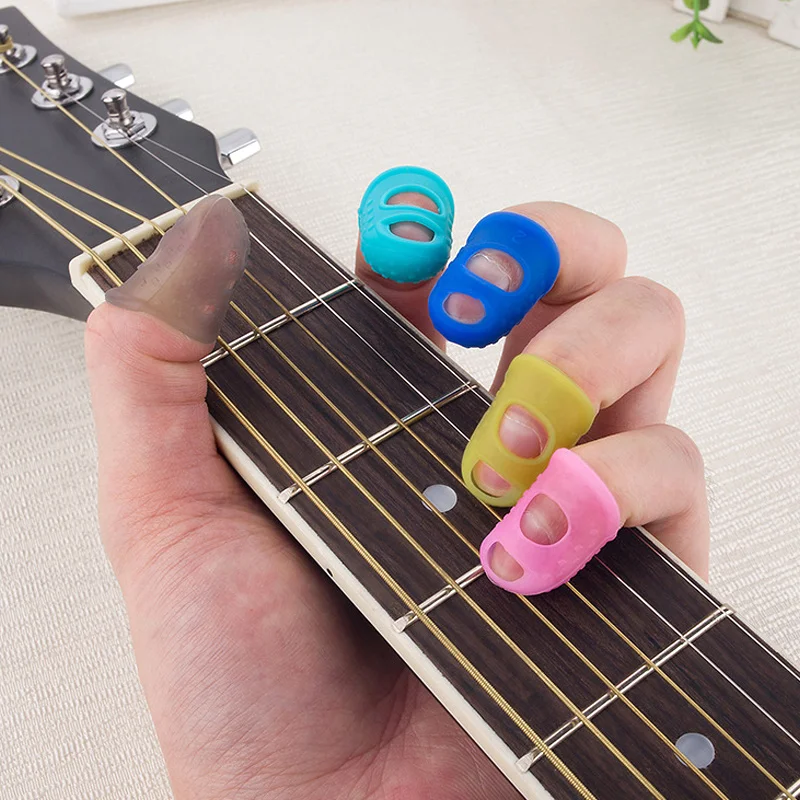 Hot 5 Sizes Guitar Fingertip Protectors Silicone Finger Guards for Ukulele Electric Guitar Small Middle Large DO2