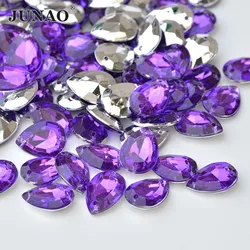 JUNAO 13x18mm 18x25mm Sewing Purple Drop Rhinestones Sew On Crystal Stones Point Back Acrylic Strass Diamond for Clothes