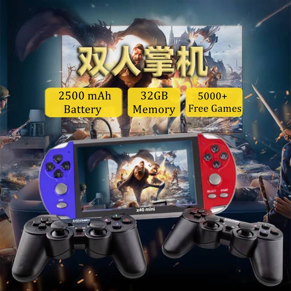X40 mini 6.5 polegada tela portátil handheld game console 8g/32gb 5000 jogos para mega drive/snes suporte vídeo/música/foto/tv para fora