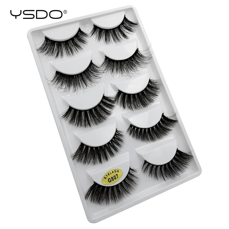 YSDO-Cílios Mink Dramáticos, Extensão dos Cílios Falsos 3D, Maquiagem Mink, Feitos À Mão, Fofo, Natural, 5 Pares