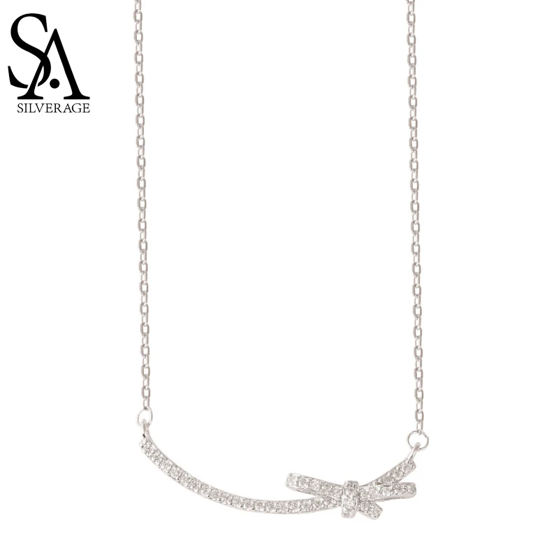 

SA SILVERAGE Bow Necklace Women's 2021 New 925 Sterling Silver Light Luxury Niche Design High-grade Clavicle Chain Versatile