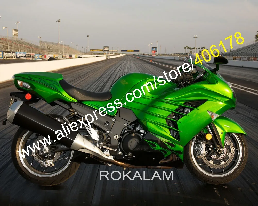 2012-2015 ZZR1400 Fairing For Kawasaki ZX-14R ZX14R ZX 14R ZZ-R1400 12-15 Green Flame Fairing Kit (Injection Molding)