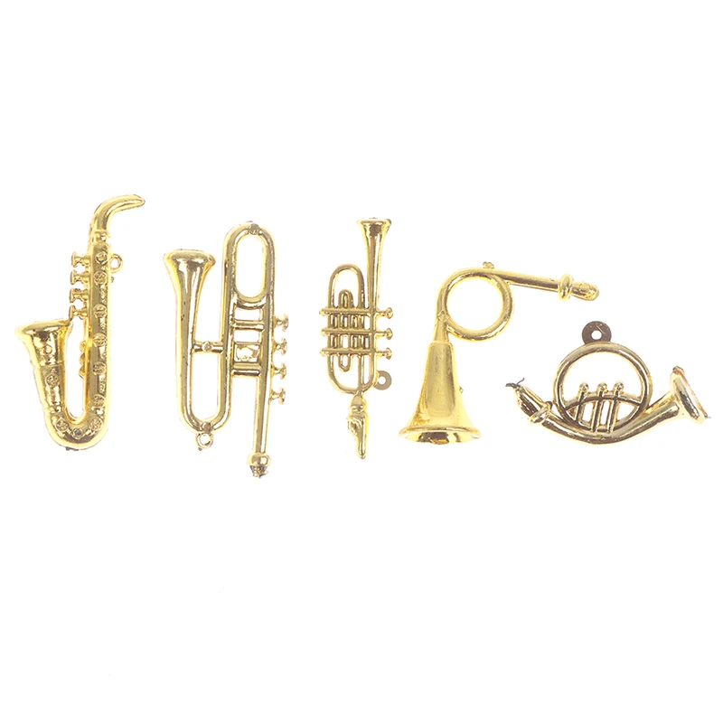 24Pcs/Set Mini Golden Trumpet Saxophone Wind instruments Doll Musical Instrument for Dolls Music House Bar Doll Accessories