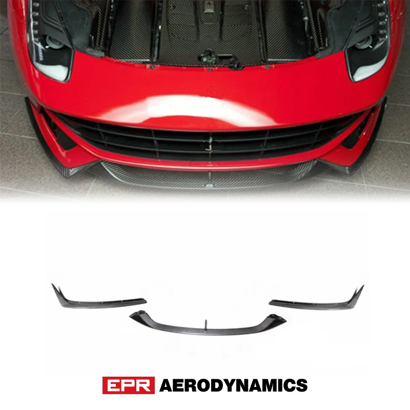 For Ferrari F12 REVO Style Front Lip (3pcs) Carbon Fiber Front Lip Glossy Finish Bumper Splitter Fibre Drift Kit