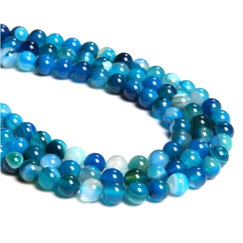 Blue Stripe Agate Beads Jewelry Accessories Natural Loose Spacer Bead for Making Bracelet 4 6 8 10mm