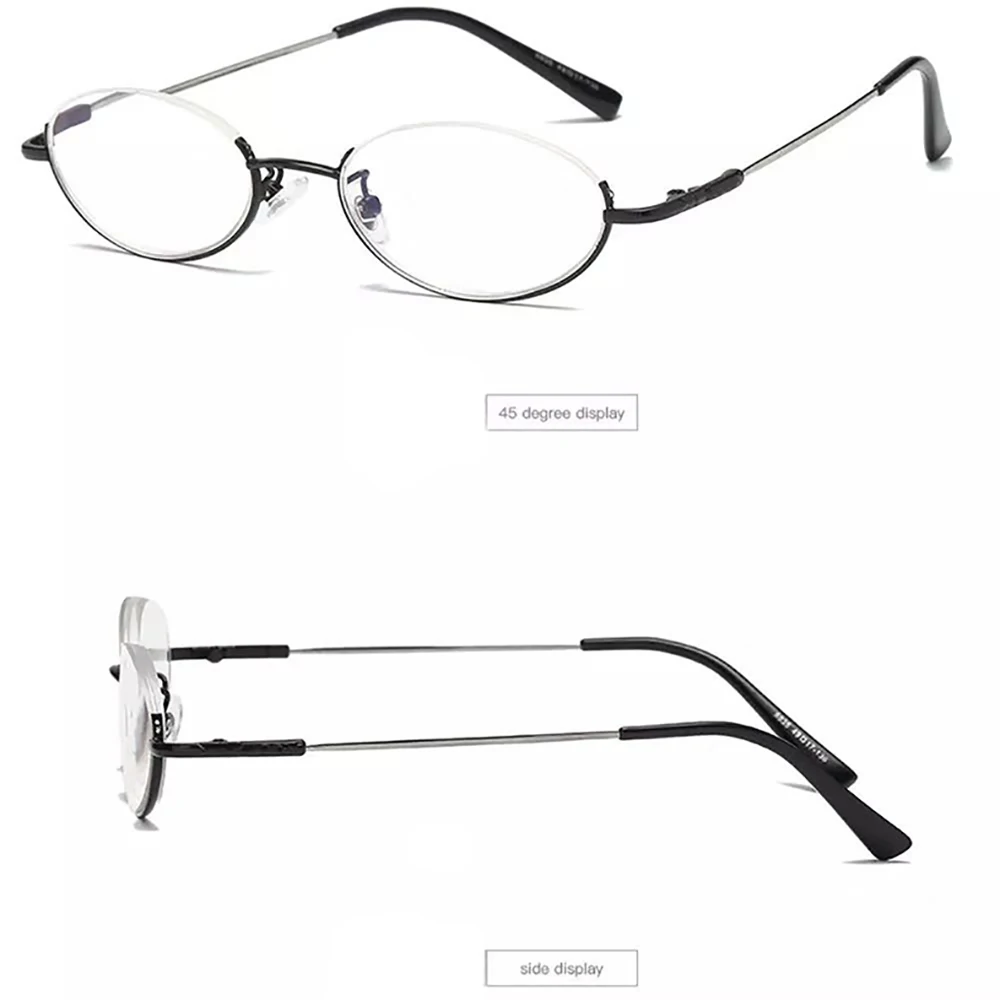 Retro Anti-Blau Licht Lesebrille Oval Design Halb Rahmen Hyperopie Brillen Runde Brille Männer Frauen Flexible Rahmen + 3,5 + 4 – Detail 3