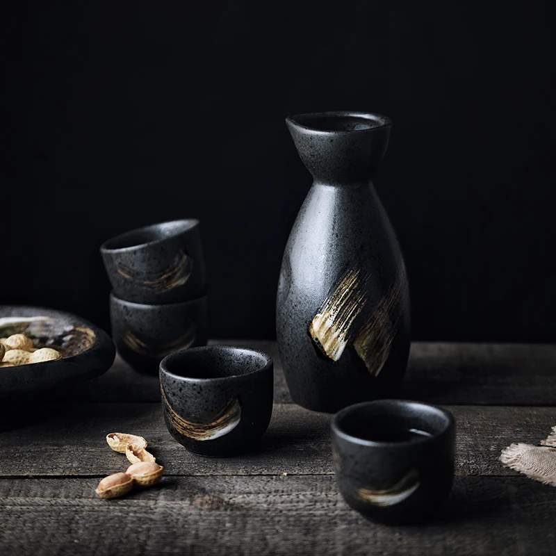 

ANTOWALL Japanese Style Hip Flask Sake Wine Warm Chinese Wine Set Home Ceramic Sake Wine Set