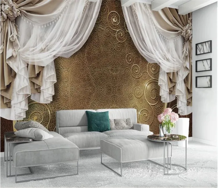 Custom Mural Wallpaper 3D European Style Curtain Lace Modern Creative Design Wall Painting Living Room Bedroom Art Wallpaper 3D