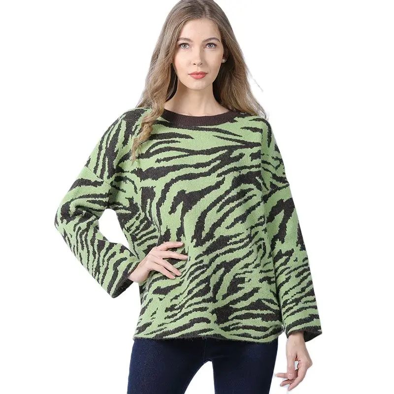 

XIKOI Zebra Pattern Sweater Women Loose Winter New Lazy Round Neck Pullover Jumper