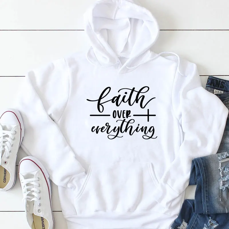 

Faith Over Everything Hoodies Unisex Inspirational Bible Jesus Pullovers Women Religious Graphic Christian Hooded Sweatshirts