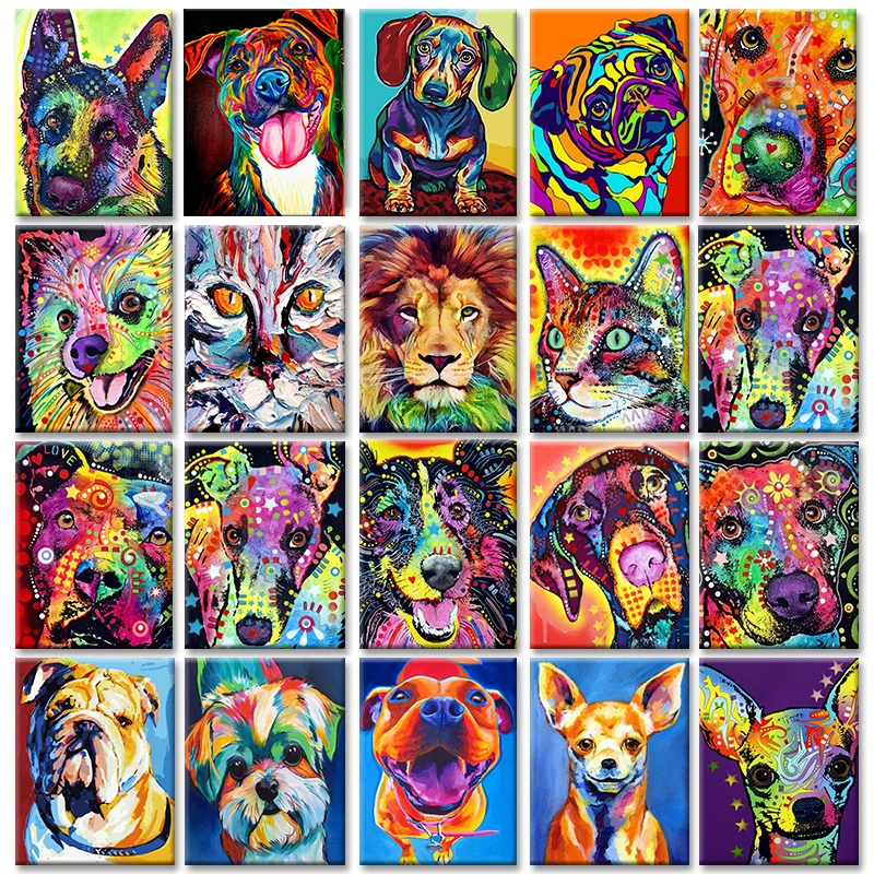 

SDOYUNO 40x50cm Pop Style Frameless DIY Painting By Numbers Colorful Dog Pictures By Numbers On Canvas Animals Home Decoration