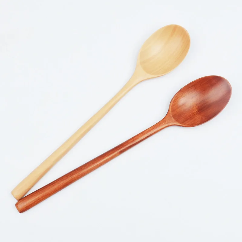 Natural Wooden Spoon For Dessert Pudding Jam Tea Coffee Rice Soup Long Handle Kitchen Cooking Utensil Tool Catering Adults