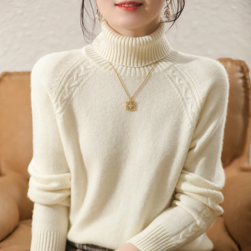 100% Pure Australian Wool Knitted Pullovers Women Jumpers Soft&Warm Long Turtleneck Sweaters for Female Winter Clothes