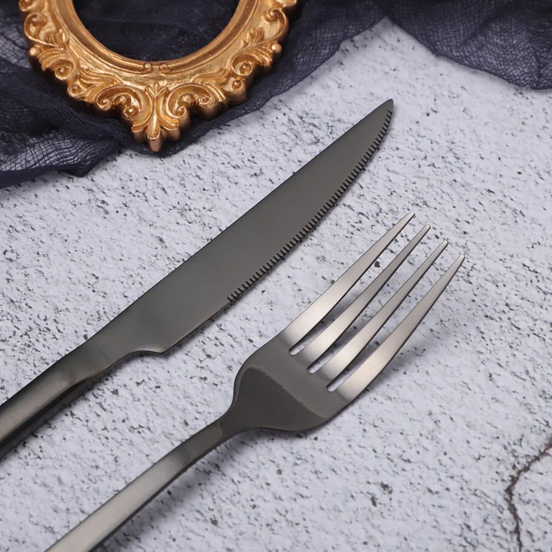 Black Cutlery Set Stainless Steel Fork Spoon Knife Set Dinnerware Set Spoon Complete Tableware Set Eco Friendly