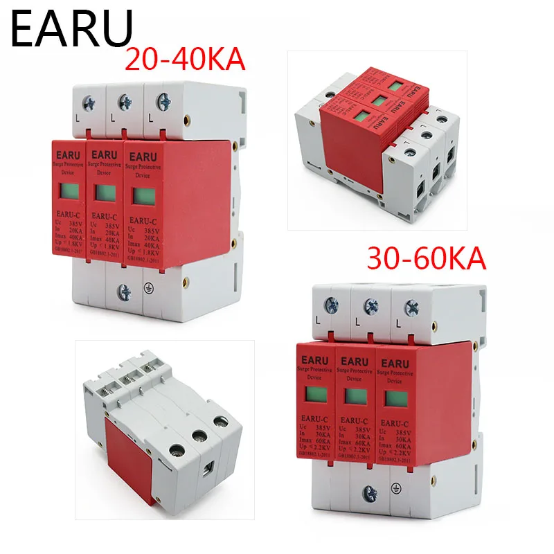 1pc AC SPD 1P 2P 3P 4P 20~40KA 30KA~60KA 385V House Lightning Surge Protector Protective Low-voltage Arrester Device OEM Factory