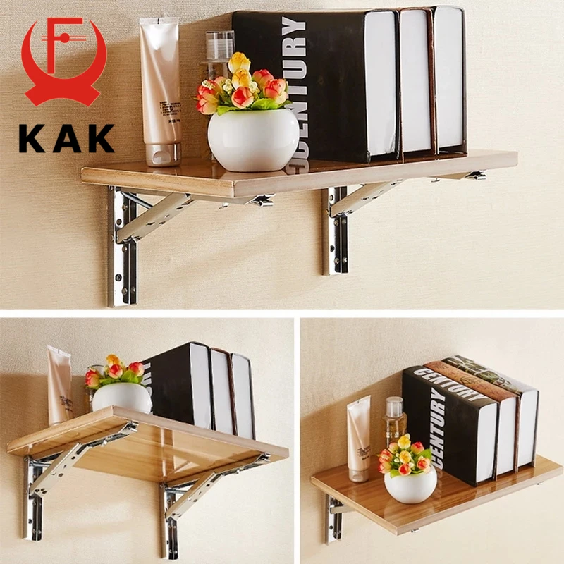 KAK 2pcs Folding Shelf Brackets Heavy Duty Stainless Steel Collapsible Shelf Bracket for Table Work Space Saving DIY Bracket