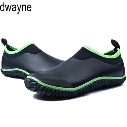 Men's Short Rainshoes Fluorescent Green Low-Up Fashion Rubber Rainshoes Washing Shoes Coloured Light Mouth Water Shoes