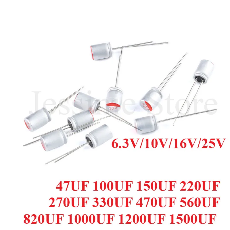 5szt DIP Stały kondensator elektrolityczny 6.3V 10V 16V 25V 35V 100UF 150UF 220UF 330UF 470UF 560UF 680UF 820UF 1000UF 1200UF 1500UF
