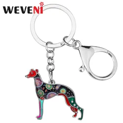 Weveni Enamel Metal Whippet Dog Key Chains Anime Animal Key Rings Handbag Car Key Holder Jewelry For Women Girl Pet Lovers Gifts