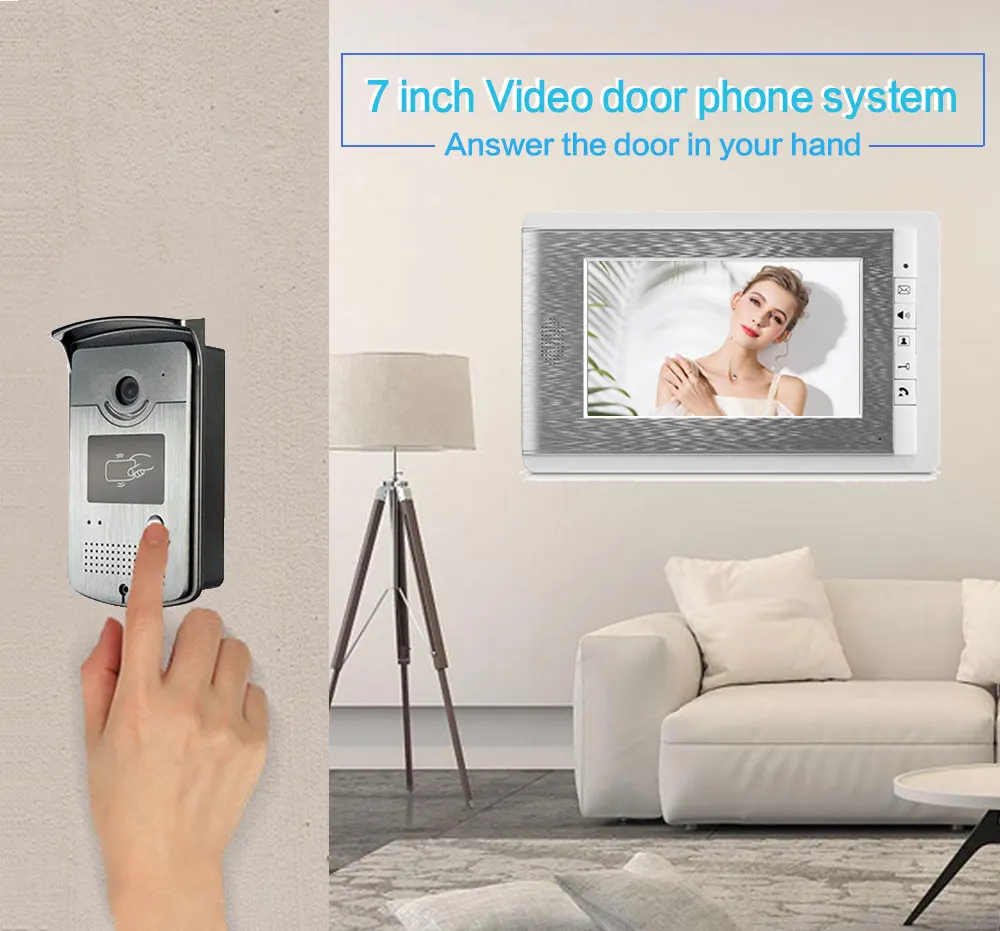 New 7 Inch Wired Video Intercom System With Camera RFID Card Unlock Doorbell Apartment Security Protection Private Residential